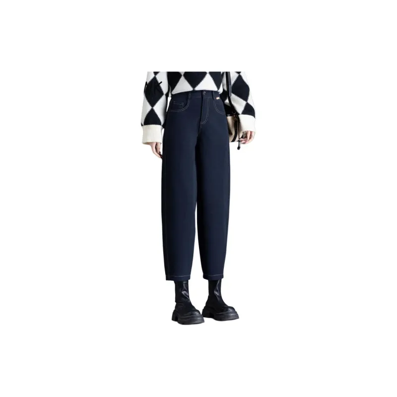 You Cow Me Pants Casual Pants Women's Navy Blue-3