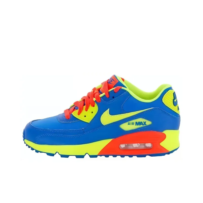 Nike Air Max 90 Abrasion Resistant Low Top Kids Lifestyle Shoes Blue Yellow Red Teenagers-0