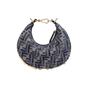 FENDI Fendigraphy Cotton Crescent Bag One Shoulder Handbag Mini Women's Dark Blue