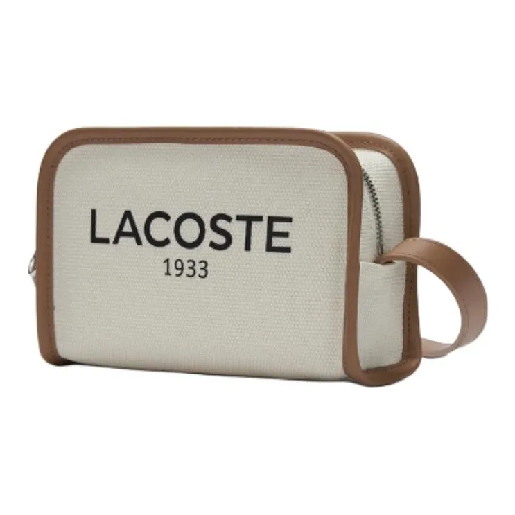 LACOSTE Blended Material Shoulder Bag Crossbody Bag Small Size Unisex Ivory & Brown-2