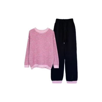 TLXT Pajama Set Women's Pink Top And Black Bottom