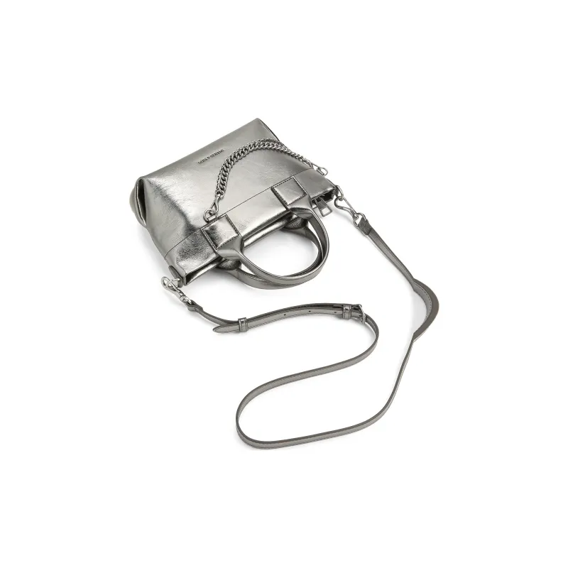 CHARLES&KEITH PU Shoulder Bag Small Size Women's Noir Black/Pewter Grey/Burgundy Wine Red-8