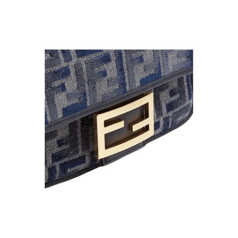 FENDI Baguette Cotton Shoulder Bag Crossbody Bag Handbag Mini Women's Dark Blue-4