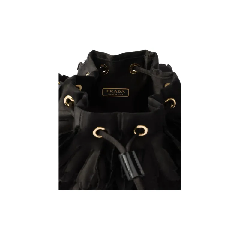 PRADA Satin Patent Leather Bucket Bag, Shoulder Bag, Crossbody Bag, Handbag Mini Women's Black-4