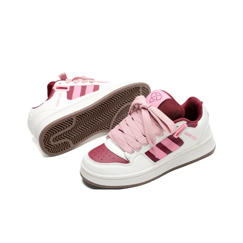 Anime Story Slip Resistant, Abrasion Resistant, Lightweight, Breathable Low Top Skateboard Shoes Unisex Pink Wine Red-2
