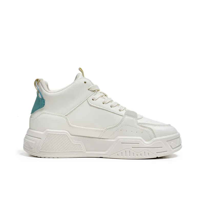 Warrior Wear Resistant Lightweight Height Increasing High Top Skateboard Shoes Men's Beige Turquoise-1