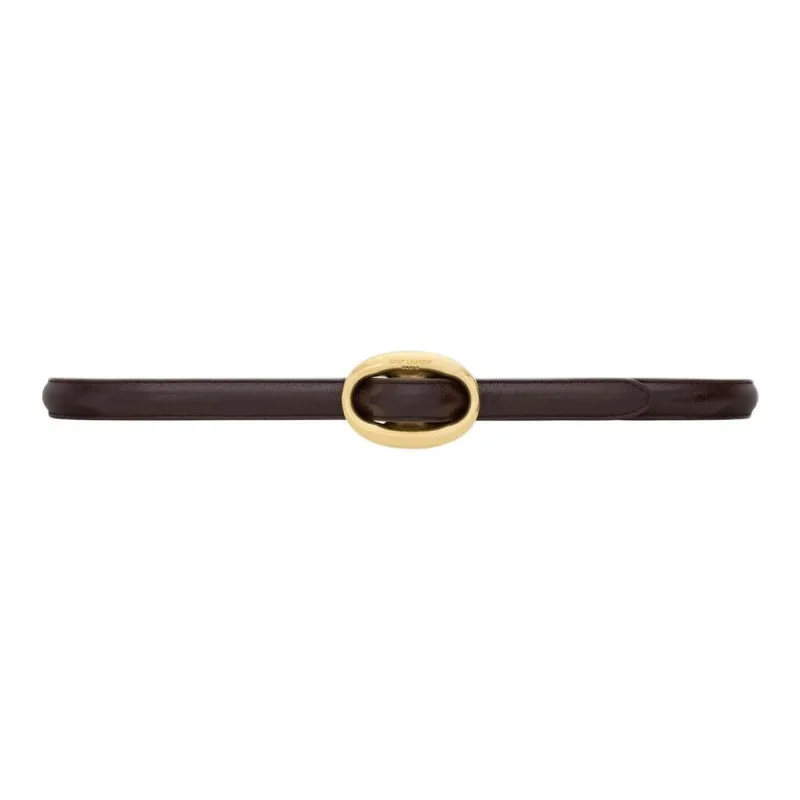 SAINT LAURENT Cow Leather Leather Belts Unisex Deep Chestnut Width 1.5CM-1