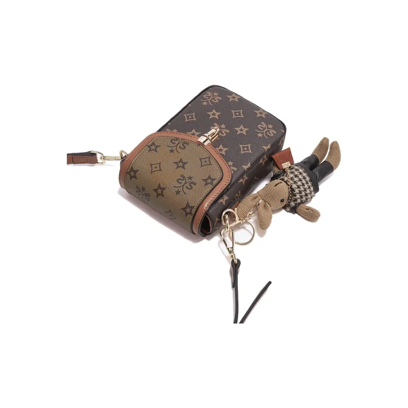 Old Man's Head PVC Crossbody Cell Phone Pouch Mini Women's Coffee/Ecru-4
