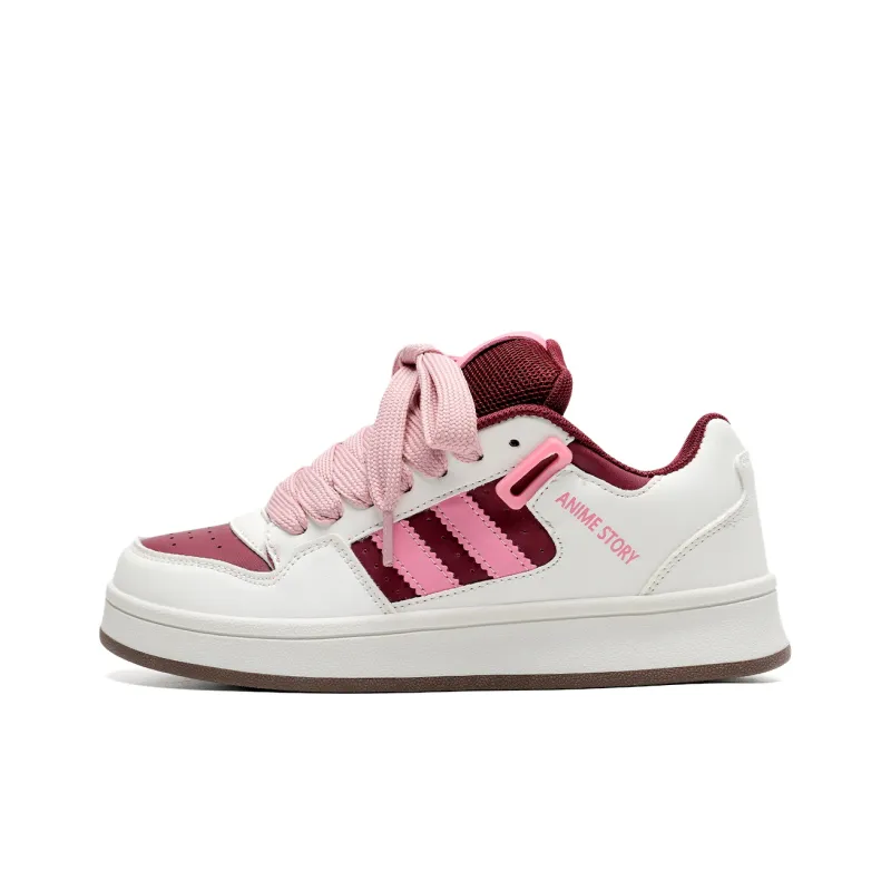 Anime Story Slip Resistant, Abrasion Resistant, Lightweight, Breathable Low Top Skateboard Shoes Unisex Pink Wine Red-3