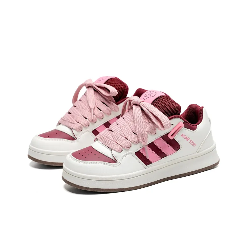 Anime Story Slip Resistant, Abrasion Resistant, Lightweight, Breathable Low Top Skateboard Shoes Unisex Pink Wine Red-1