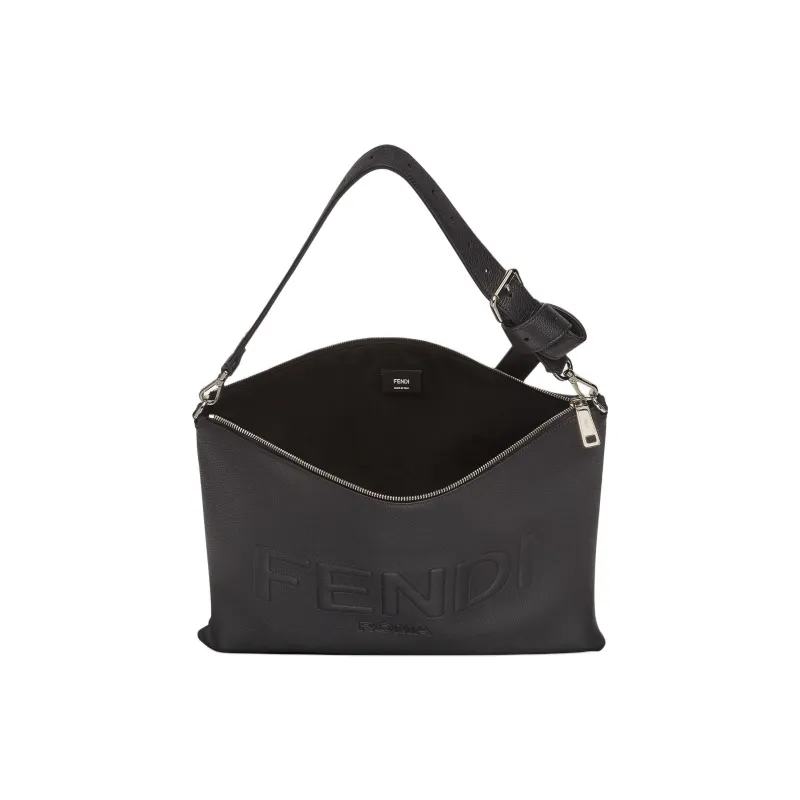 FENDI Calfskin Shoulder Bag Crossbody Bag Handbag Men's Black-3