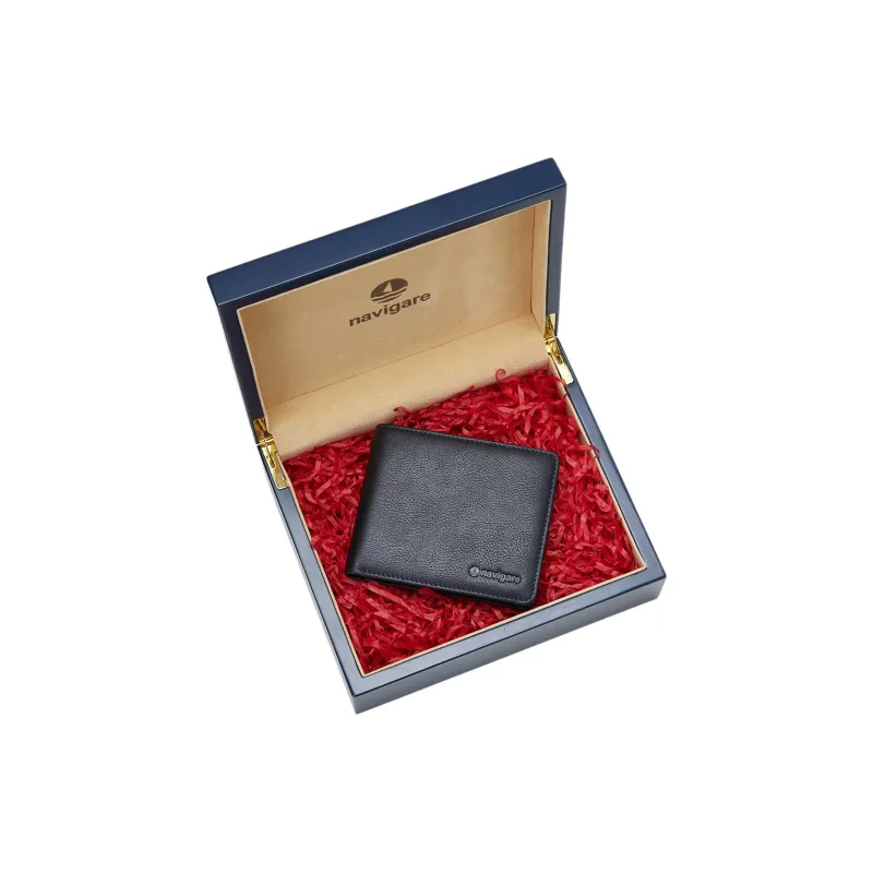 NAVIGARE Top Grain Cow Leather Wallet Money Clip Card Holder Unisex Black-13