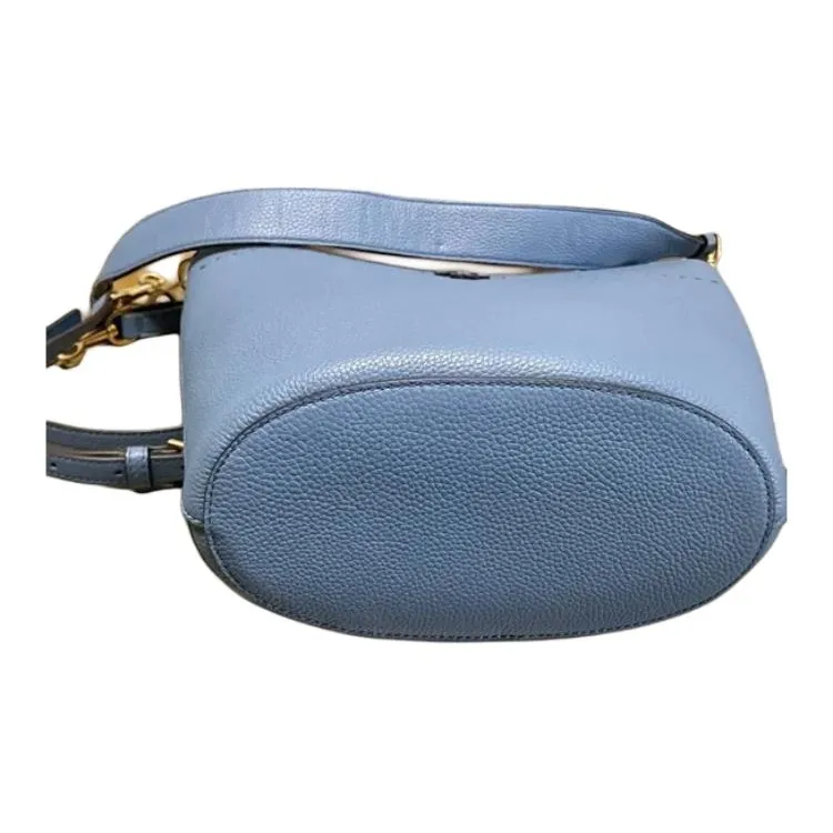TORY BURCH McGraw Litchi Grain Leather Bucket Bag, Portable Crossbody Bag, Shoulder Bag Women's Blue-4