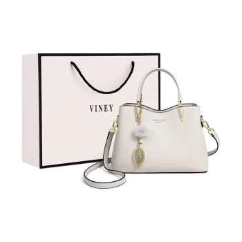 VINEY Cow Leather Mommy Bag Shoulder Bag Crossbody Bag Handbag Large Size Women's Ecru/Burgundy/Black