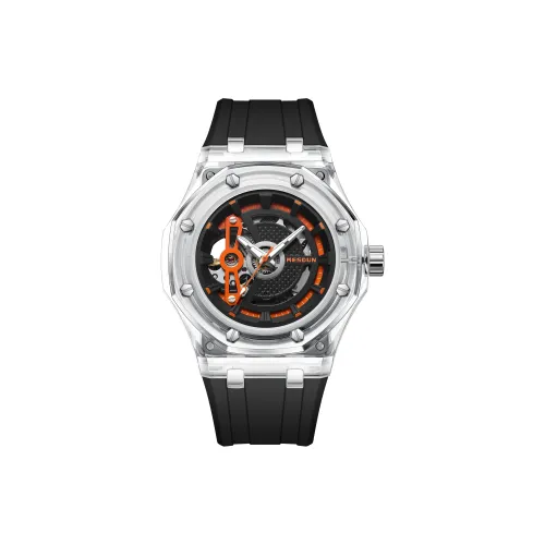 MESDUN Automatic Mechanical Movement Silicone Strap Watch Unisex Black Dial