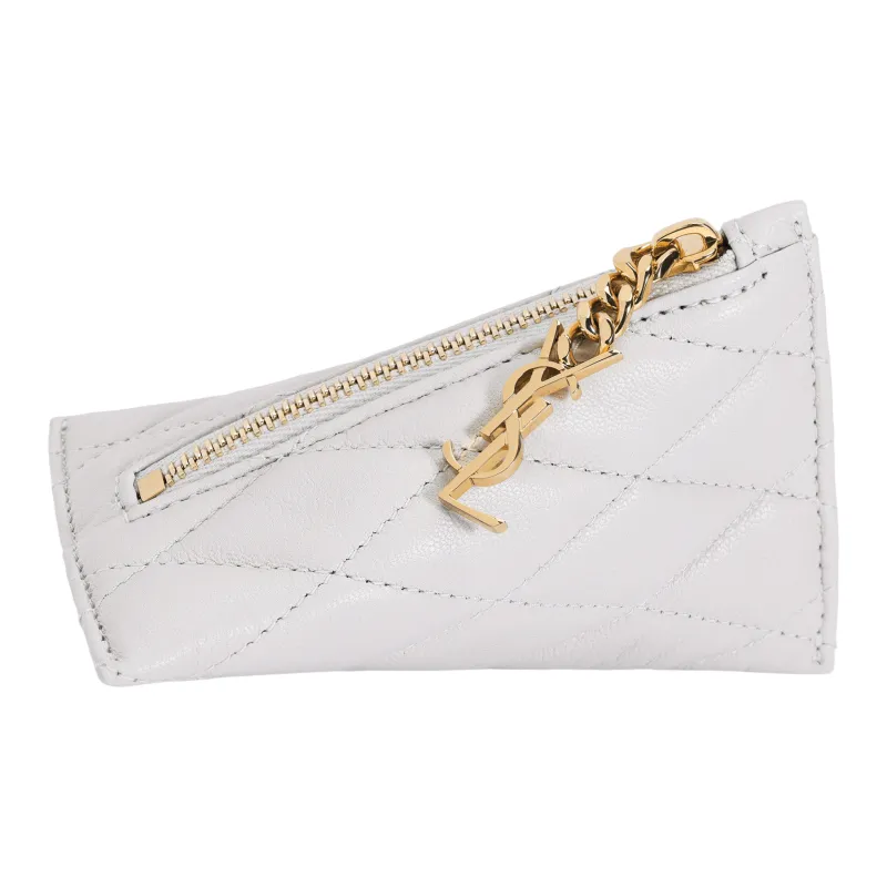 SAINT LAURENT Lambskin Coin Purse Small Size Women's White-2