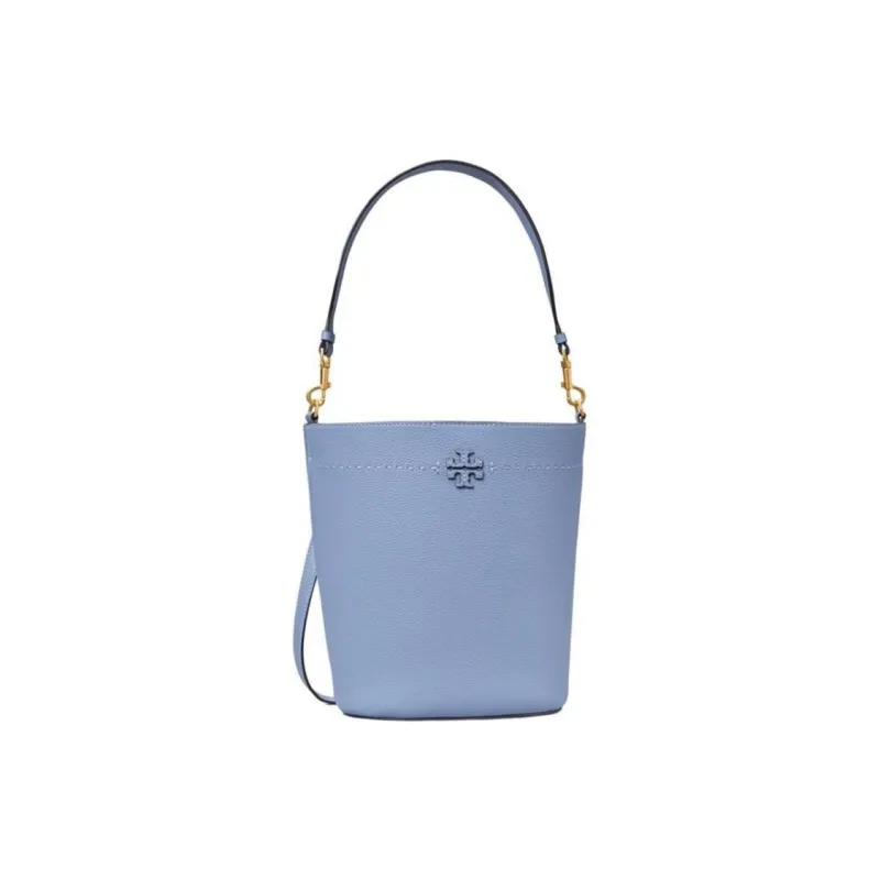 TORY BURCH McGraw Litchi Grain Leather Bucket Bag, Portable Crossbody Bag, Shoulder Bag Women's Blue-1