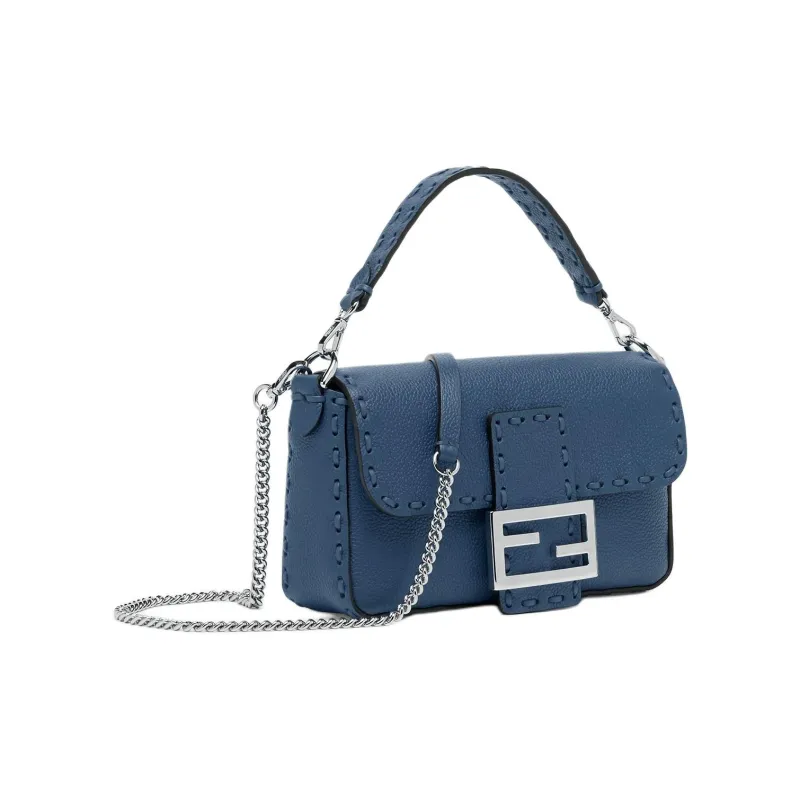 FENDI Baguette Grained Cow Leather Crossbody One Shoulder Handbags Mini Women's Blue-1