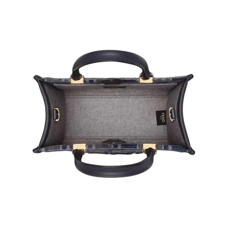 FENDI Chenille Tote Bag Shopping Bag Handbag Small Size Women's Dark Blue-3