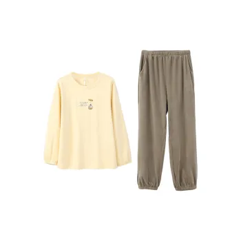 Aannsfam Pajama Set Women's Crescent Yellow