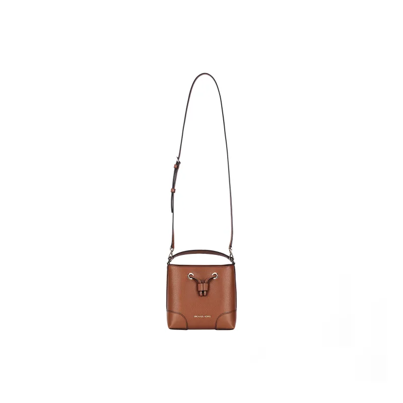 MICHAEL KORS Litchi Grain Leather Bucket Bag, Shoulder Bag, Crossbody Bag, Handbag Trumpets Women's Brown-1