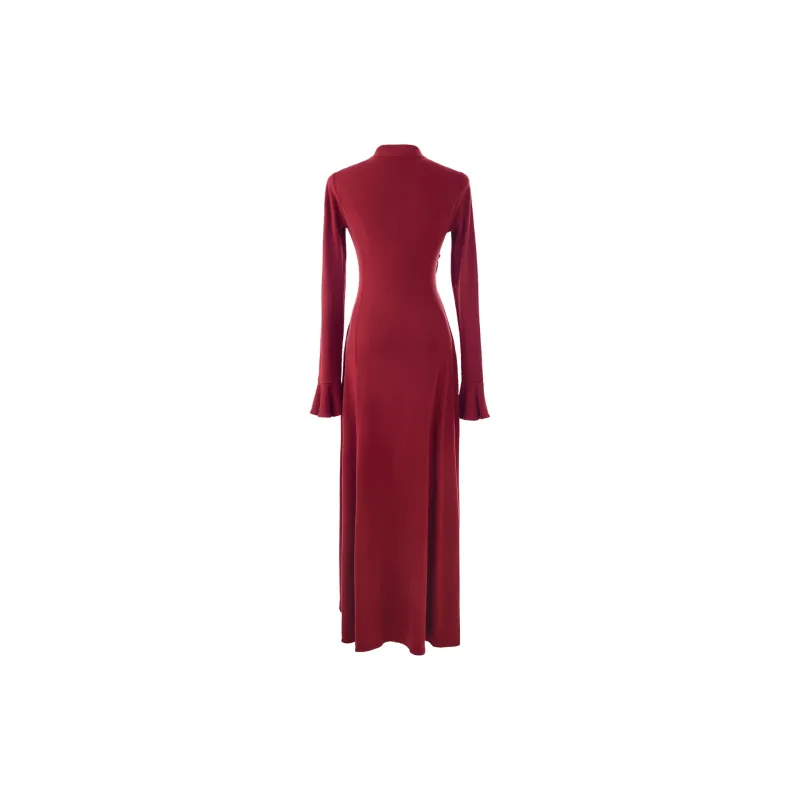 Blovelan Long Sleeved Dress Women's Rose Red-1