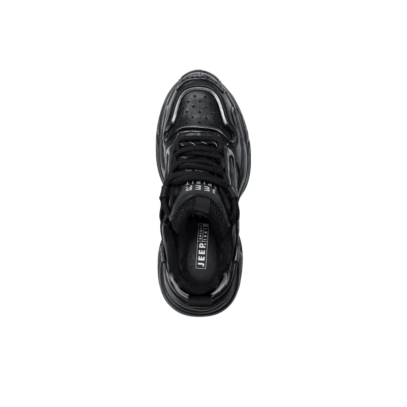 JEEP SPIRIT Anti-Slip Wear-Resistant Waterproof Breathable Height Increasing Low-Top Chunky Sneakers Men's Black-2
