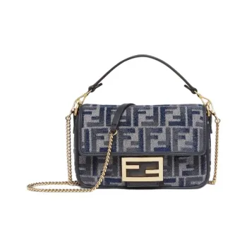 FENDI Baguette Cotton Shoulder Bag Crossbody Bag Handbag Mini Women's Dark Blue