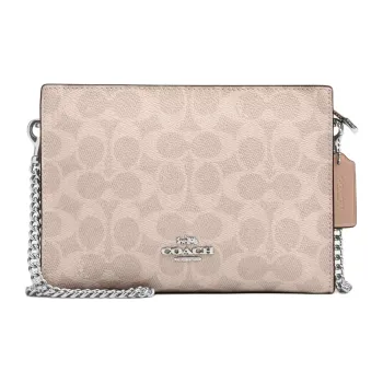 COACH Coated Canvas Shoulder Bag, Crossbody Bag Trumpets Women's Silver & Sand & Taupe