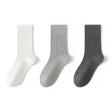 [Crew Socks 3 Pack]White+Light Gray+Dark Gray