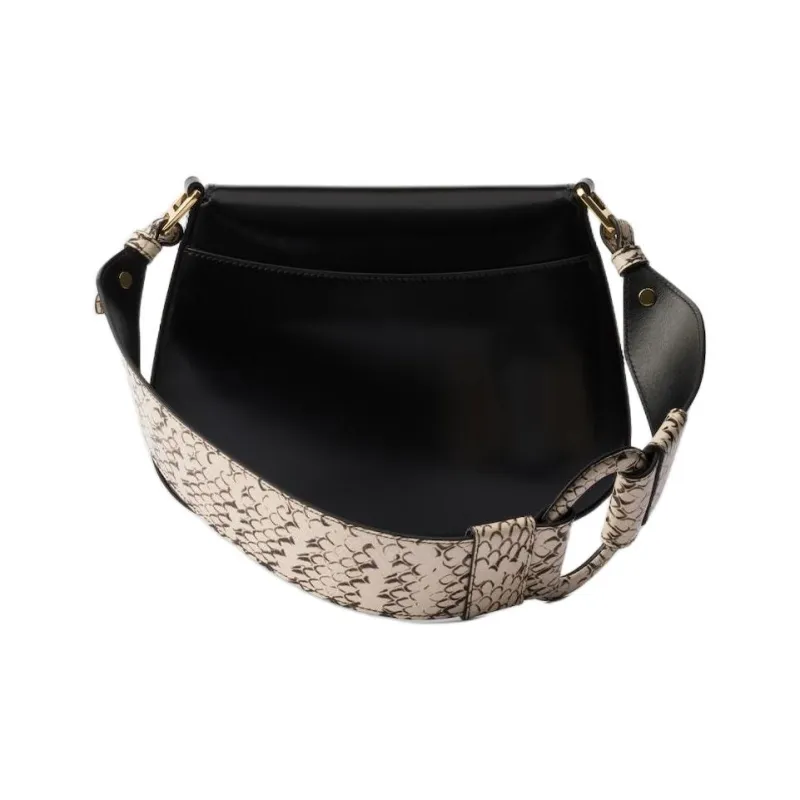 PRADA Cleo Leather Handbag Shoulder Bag Women's Black/Lime Gray-2
