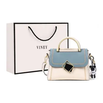 VINEY Cow Leather Handbag, Crossbody, Shoulder Bag, Mom Bag Regular Women's Blue/White