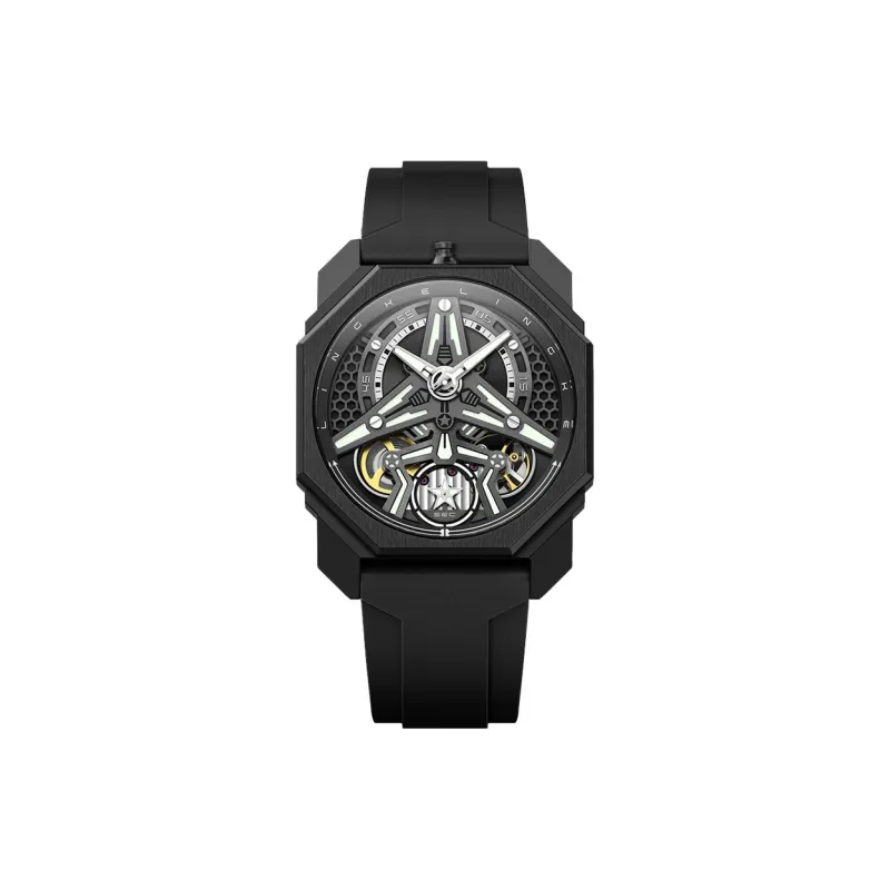 LINGKE Starship Collection Automatic Mechanical Movement Silicone Strap Watch Men's Watches Cut-Out Dial-0