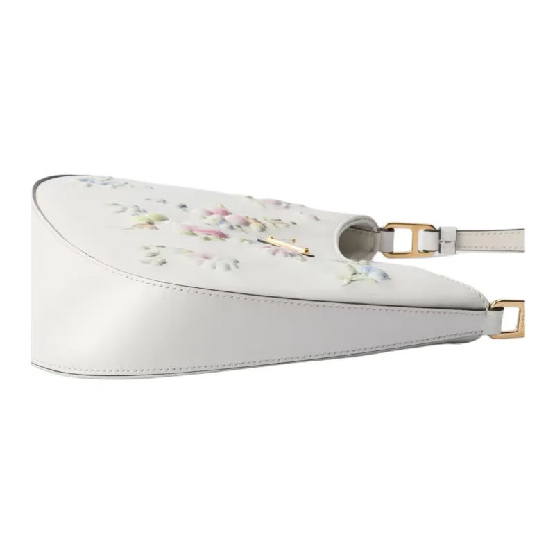 PRADA Brushed Leather Handbag Shoulder Bag Women's White-3