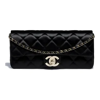 CHANEL 23P SS Satin Evening Bag, Cell Phone Pouch, Crossbody Clutch Women's Black