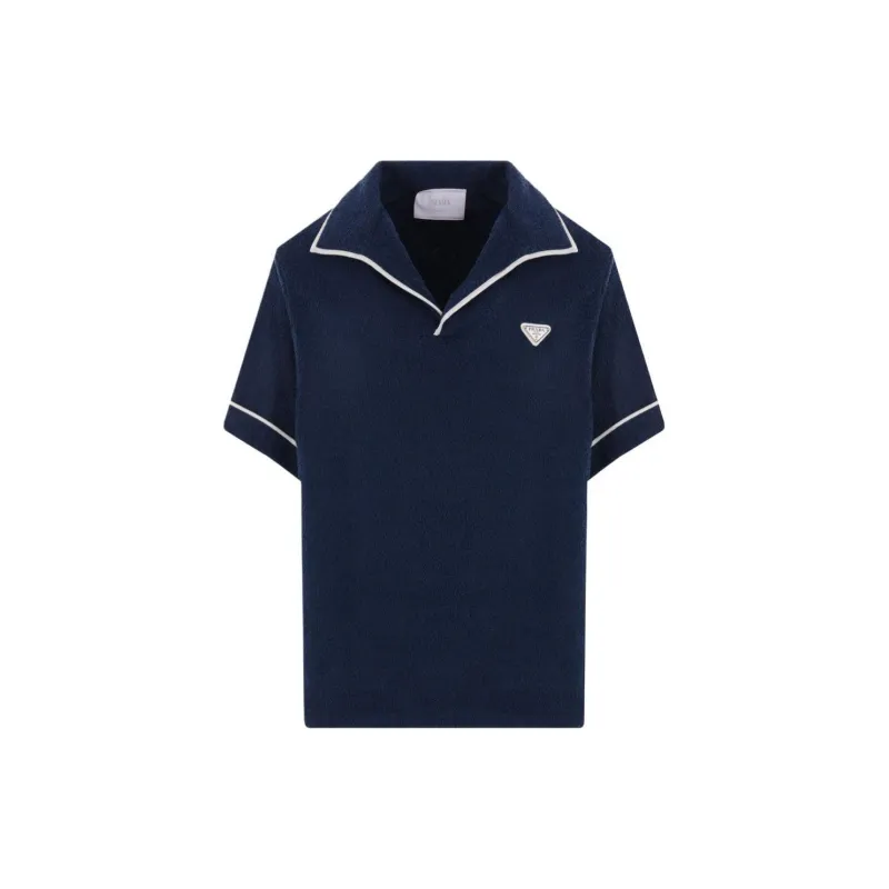 PRADA Logo-plaque Terry-cloth Polo Shirt-1