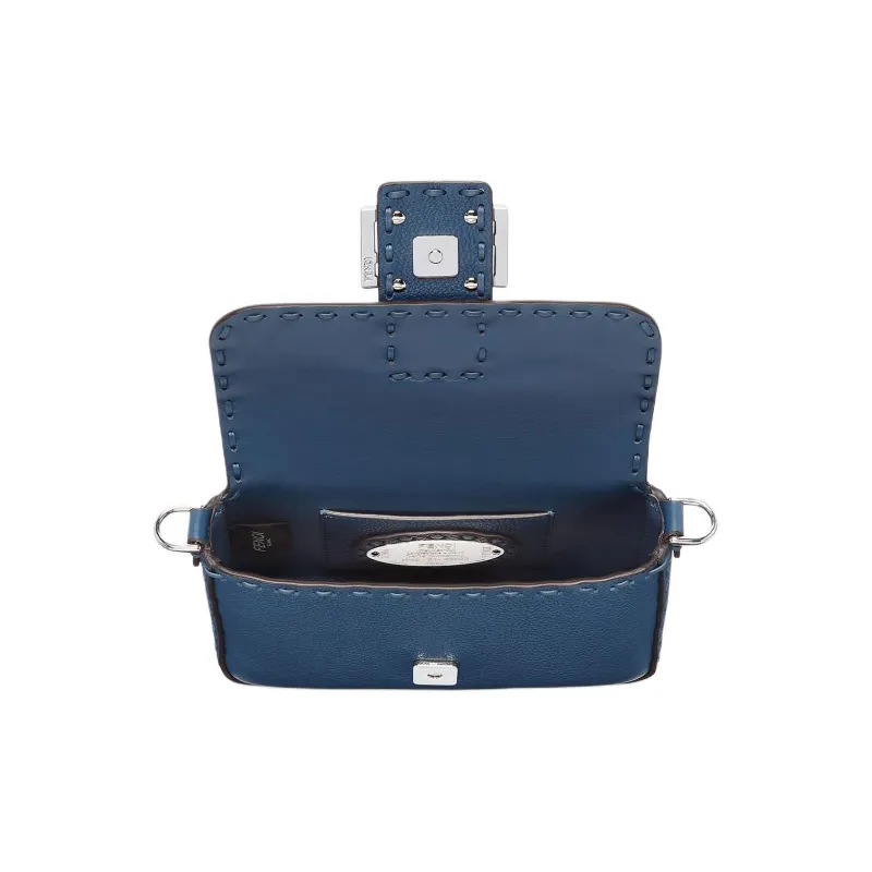 FENDI Baguette Grained Cow Leather Crossbody One Shoulder Handbags Mini Women's Blue-3