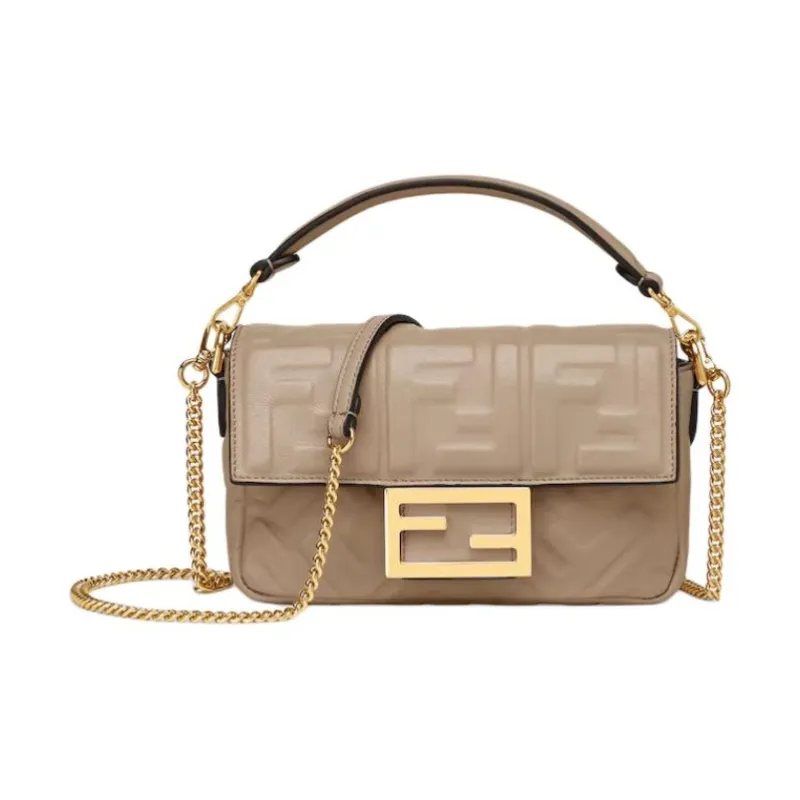 FENDI Nappa Leather With Lambskin Crossbody One Shoulder Handbag Mini Women's Dove Gray-0