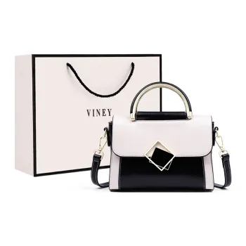 VINEY Cow Leather Crossbody Bag Shoulder Bag Handbags Small Size Women's Black & White