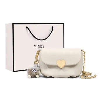 VINEY Cow Leather Crossbody Bag, Shoulder Bag, Cloud Bag Small Size Women's Ecru