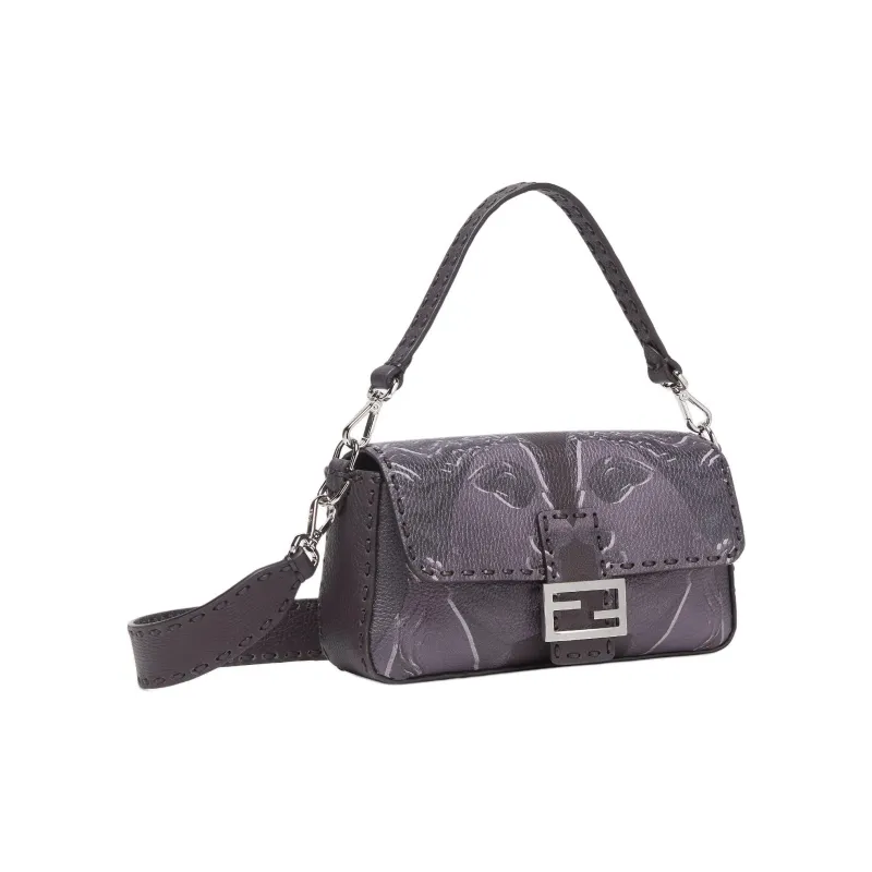 FENDI Baguette Calfskin Shoulder Bag, Crossbody Bag, Handbag Medium Size Women's Dark Purple-1