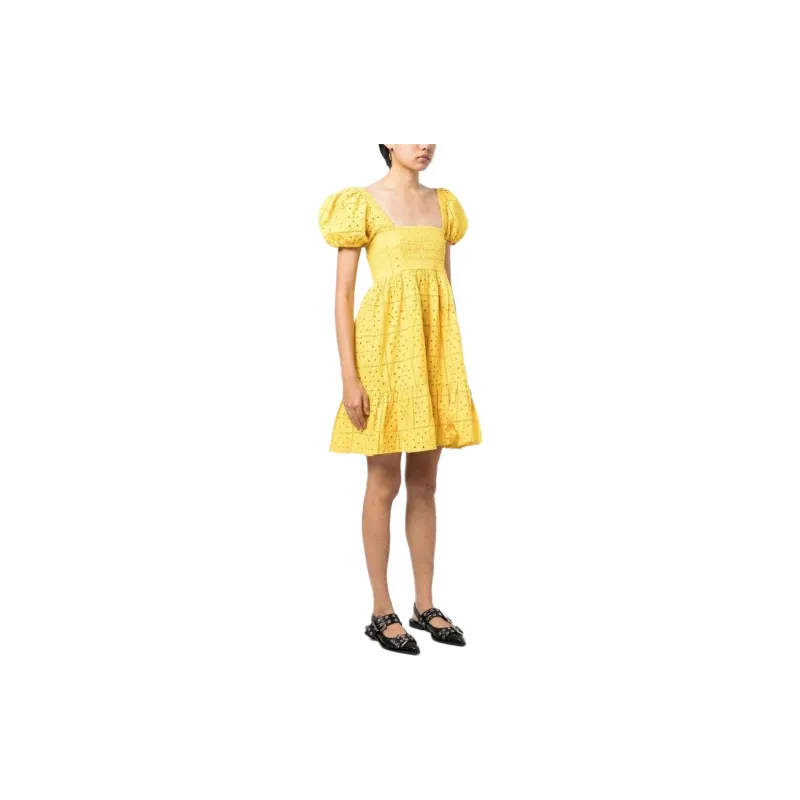 GANNI Broderie Anglaise Square Neck Mini Dress-1