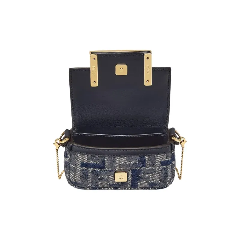FENDI Cotton With Polyester One Shoulder Crossbody Charm Bag Merch Mini Women's Dark Blue-3