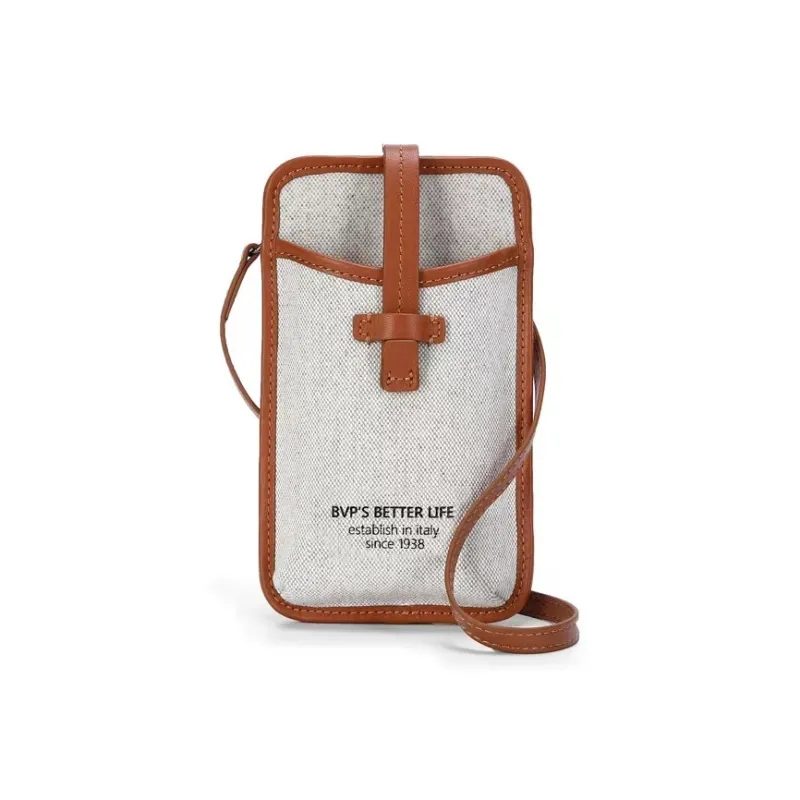 BVP Cow Leather Patchwork With Fabric Genuine Leather Design One Shoulder Small Bag Crossbody Bag Regular Unisex Brown-1