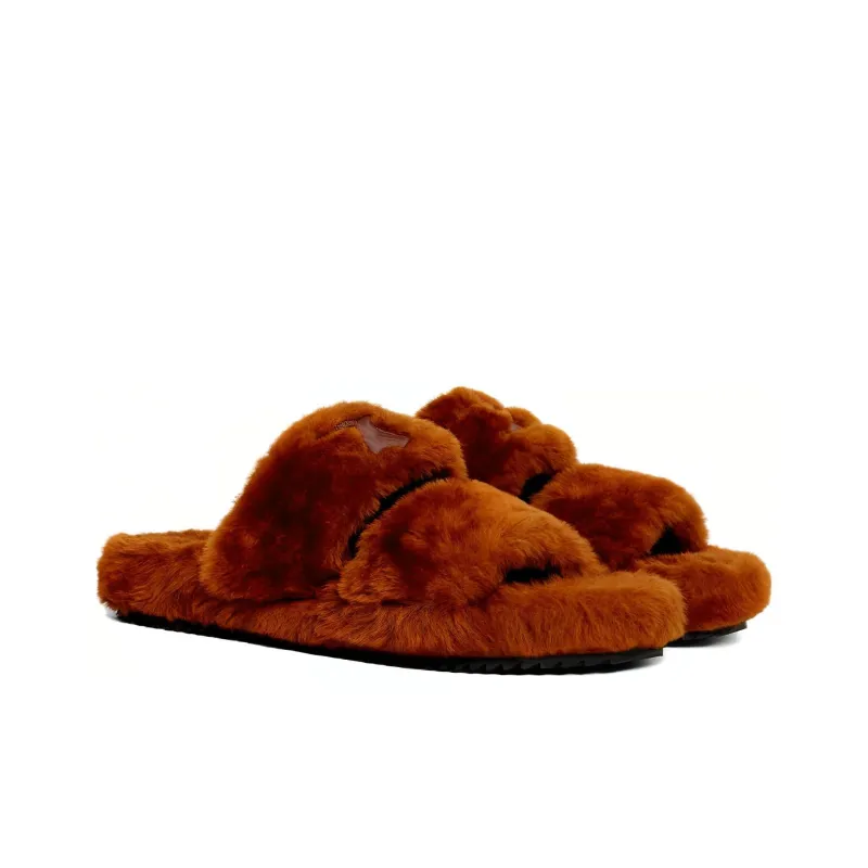 CELINE Triomphe Slide Slippers 0.5cm Women's Rusty Red-2