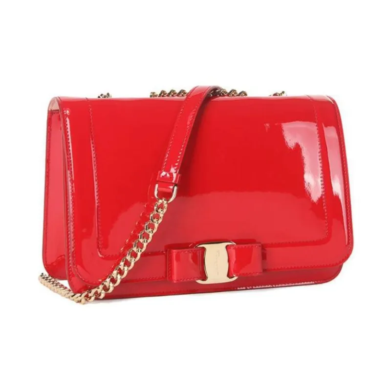 FERRAGAMO Patent Leather Shoulder Bag, Crossbody Bag Medium Size Women's Red-1