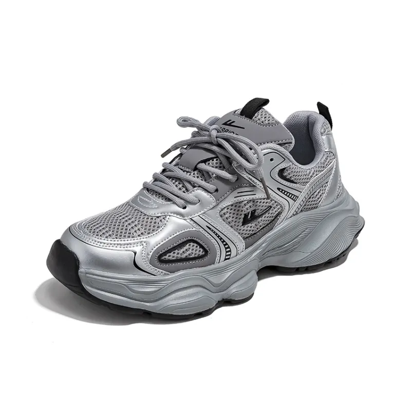 Warrior Breathable Anti Slip And Wear Resistant Low Top Chunky Sneakers Men's Gray Silver-1