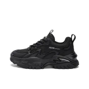 JEEP SPIRIT Anti-Slip Wear-Resistant Breathable Lightweight Height Increasing Low-Top Chunky Sneakers Men's Black