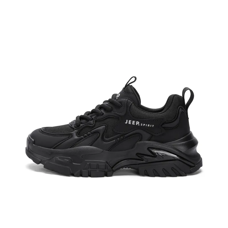 JEEP SPIRIT Anti-Slip Wear-Resistant Breathable Lightweight Height Increasing Low-Top Chunky Sneakers Men's Black-0