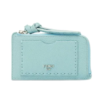FENDI Peekaboo Calfskin Card Holder Women's Light Blue